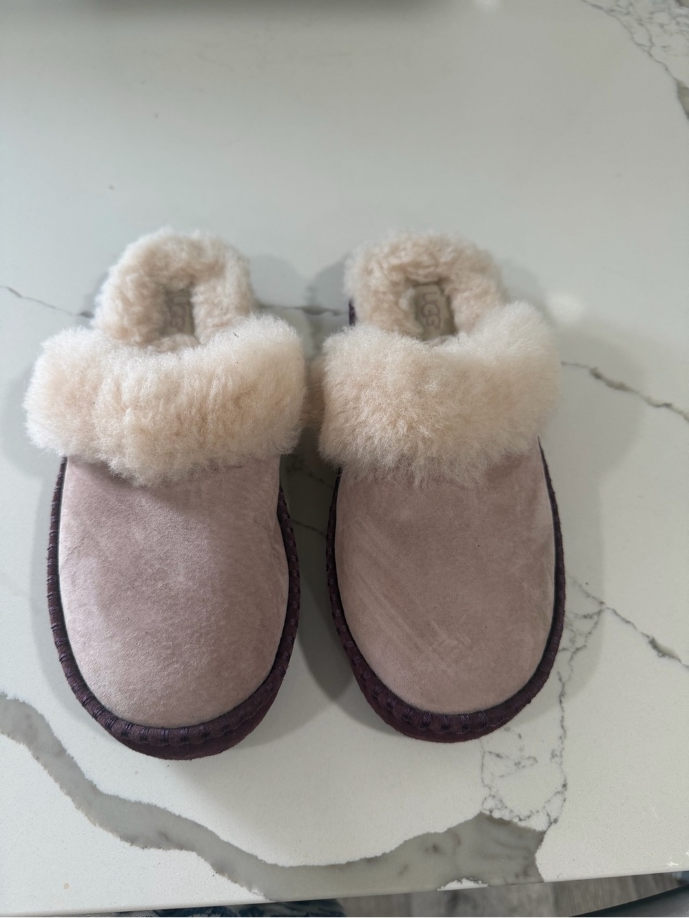 UGG Women's Blush Suede Sheepskin Clog Slippers with Cream Fur Collar